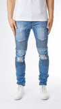 Ripped Stone Wash Biker Denim - Light Blue