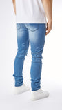 Ripped Stone Wash Biker Denim - Light Blue