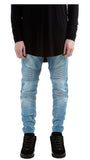 Teal Distressed Biker Denim - Blue