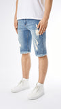 Distressed Stone Wash Denim Shorts - Blue