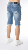 Distressed Stone Wash Denim Shorts - Blue