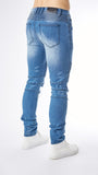 Ripped Stone Wash Biker Denim - Light Blue