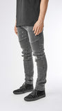 Ripped Stone Wash Biker Denim - Black